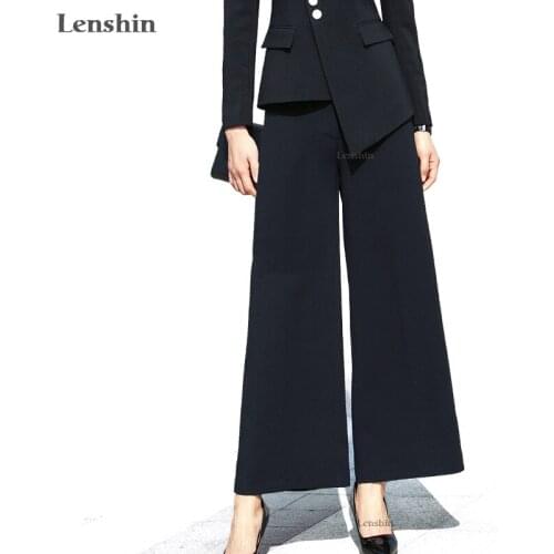 Lenshin Wide Leg Pants Ankle-Length Trousers Women Casual Solid Women Elegant Office Lady Style