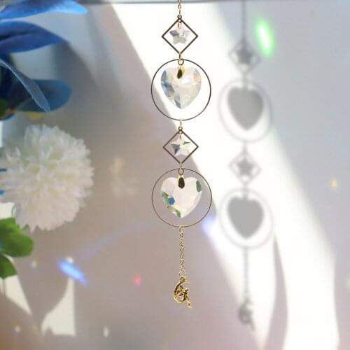 Love Star Moon Metal Ring Crystal Prisms Hanging Rainbow Chaser Lighting Accessories for Home Window Curtains Pendant