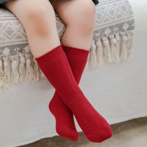 Cute Lovely Baby Socks for Girls Cotton Solid Color Knee High Socks Babies Kids Boys Red Winter Knitted Socks Childrens Socks