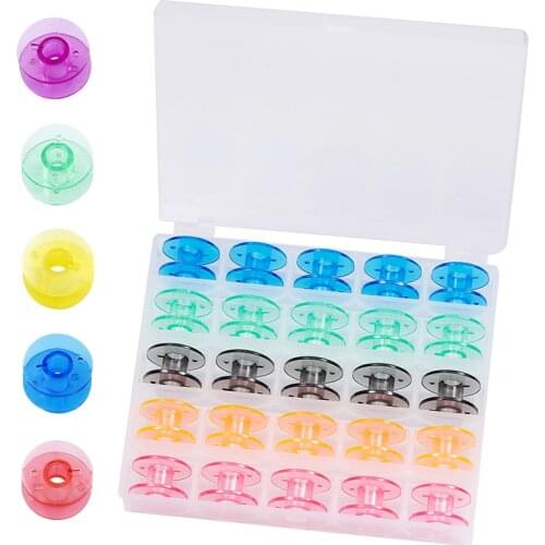 Imzay 25Pcs Sewing Machine Bobbins Thread Set Plastic Sewing Machine Spool Bobbin Set Reel Kit Home Sewing Accessories