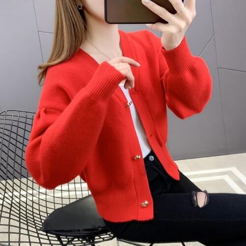 Room 194516, row 7, No.3, top] real photo of spring dress solid color V-neck waist closed knitted cardigan [1056] 58