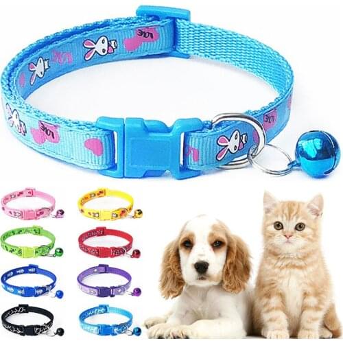 New Cute Cartoon Pet Collars Puppy Adjustable Polyester Necklace Lovely With Bells Print Cat Dog Necklace Collar Supply