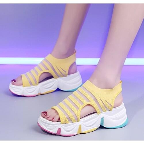 Summer New Womens Shoes Fashionable Open-toed Sports Sandals Elastic White Platform Shoes Fabric Sports Sandals Casual Sandals