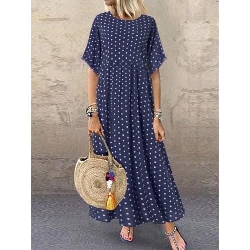 New large size polka dot dress 4XL-7XL fashion female retro round neck short-sleeved bohemian dress bust 128CM