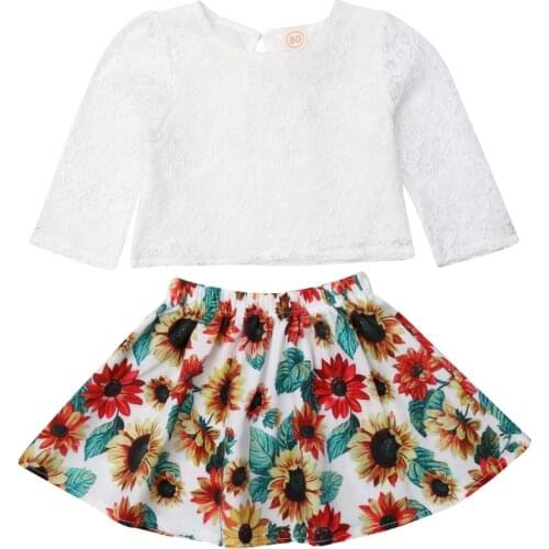 2019 Baby Clothes Cute Toddler Kids Baby Girls Sunflower Lace Tops T-shirt Skirt 2PCS Outfits Set Size 1-4Y