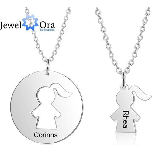 JewelOra Personalized Necklaces Fashion Stainless Steel Jewelry Engraved Name Link Chain Charm Girl Pendant Cute Gifts for Women