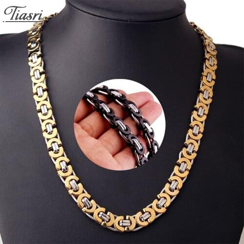 Tiasri 11mm Gothic Mens Necklace Collar Choker Stainless Steel Jewelry Byzantine Chain Friends Holiday Gifts Hip-Hop Punk Style