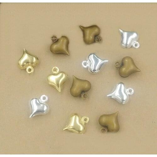 200 PCS 7.5mm*9.5mm Raw Brass Antique Bronze Silver Color Metal Copper Heart-Shaped Charms For Jewelry Making