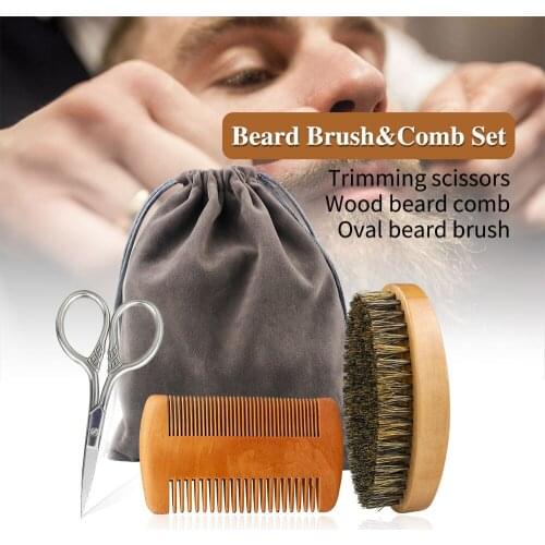 Professional Beard Mustache Grooming Scissors Comb Brush 3Pcs Set Mens Meeting Grooming Kit Beard Grooming Set With Gift Bag