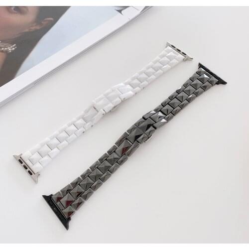 Ceramic Lozenge Strap for Apple WatchBand 6 5 4 Bracelet Iwatch Series 3 2 44/42mm 40mm 38mm Stainless Steel Buckle Black white