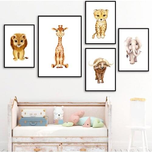 Rhino Lion Leopard Elephant Giraffe Bull Wall Art Canvas Painting Nordic Posters And Prints Wall Pictures Baby Kids Room Decor