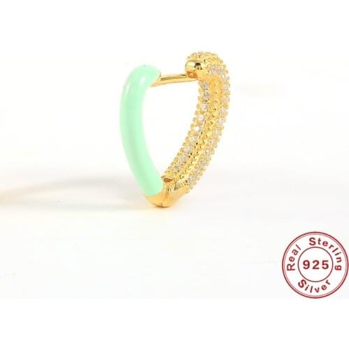 Aide Enamel Heart-shaped With Pink Black Color Earrings For Women Hoop Earrings With Charms 925 Silver Rainbow Drip Oil Huggie