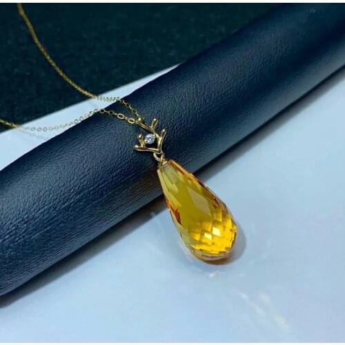 Shilovem 18k yellow gold citrine pendants fine Jewelry women party new classic plant gift none necklace 10*20mm myme1020382j