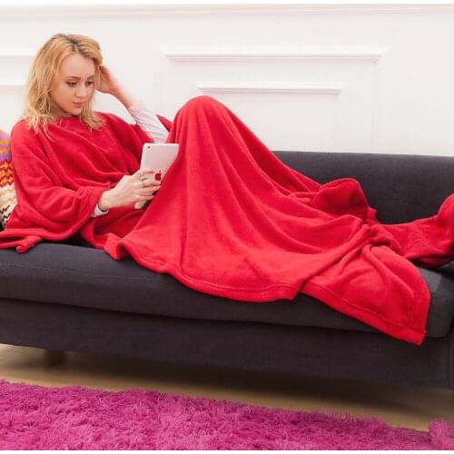 Super Big Soft Throw TV Blanket Creative Long Shaggy Fuzzy Warm Cozy blanket With Fluffy Large Sleeves For Air Fonditioning