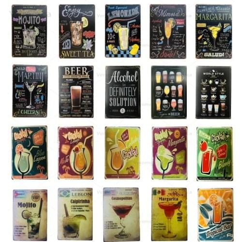 Vintage Cocktail Metal Tin Signs Mojito Poster Plate Bar Cafe Pub Club Retro Wall Plaque Home Wall Decor