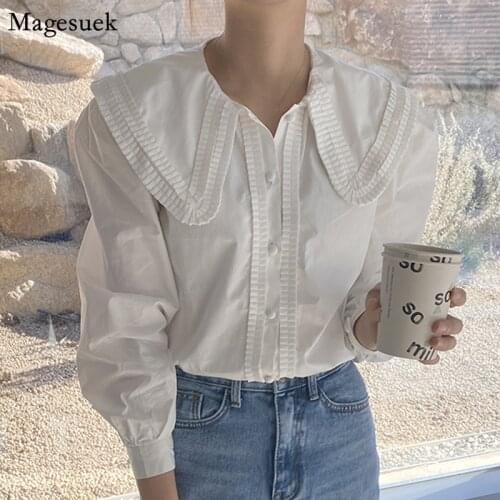 Vintage Puff Long Sleeve Womens White Shirt Turn-Down Collar Loose Woman Blouses Tops Spring New OL Office Shirt Blusas 13792