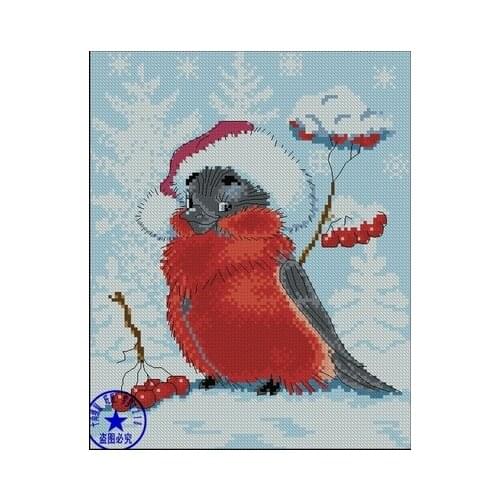 Top Quality Lovely Popular Counted Cross Stitch Kit Winter Snow Christmas Bird and Cherry Red Bird