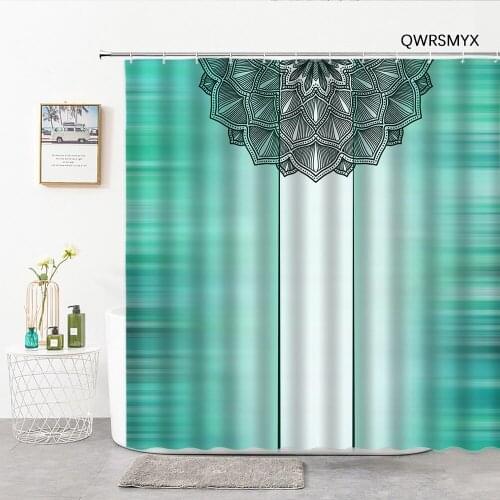 Mandala Pattern Shower Curtains Set Hooks Rings Decorative Green Background Luxury Waterproof Bathroom Curtain Fabric Washable