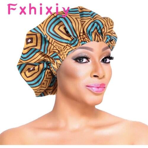 Women Night Sleep Cap African Pattern Ankara Print Bonnet Satin Lining Soft Extra Large Head Wear Ladies Headwrap Hair Care Hat
