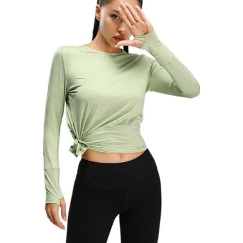 2021 Spring New Irregular Bottom Fitness Top Women Long-Sleeve Bandage Dance Training Top Gym Loose Quick-Drying Yoga Shirts