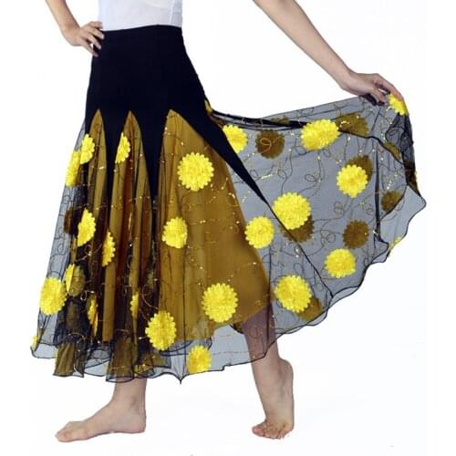 Women Sequins Modern Practice full-skirted Dress Dance Show Costumes Skirt Ballroom Dance Skirt Waltz Dance Competition Dresses