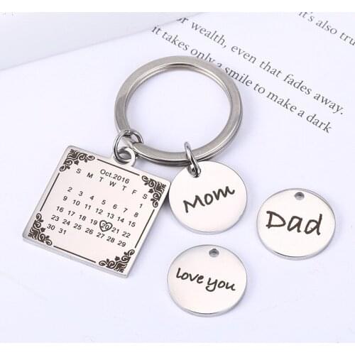 1pcs key-button calendar birthday couples set anniversary date of stainless steel companion gift keyChain