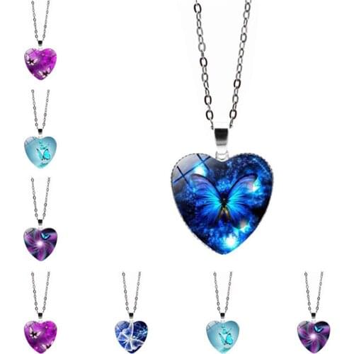 1pcs European And American Heart-shaped Fantasy Butterfly Jewelry Necklace Decoration Gems Charm Design Accessories