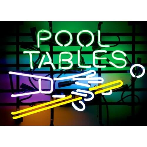 19“x15" Pool Tables Billiards Game Room Shark Neon Light Lamp Sign Handmade Glass Decorate Home Hanging Windows Display Artwork