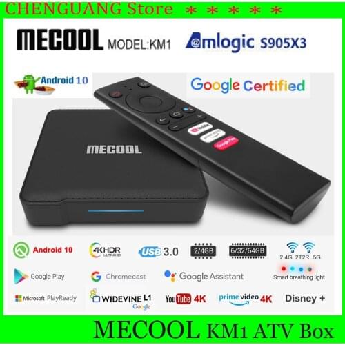 2020 Mecool KM1 ATV Google Certified Android10.0 4GB 64GB Smatt TV Box Amlogic S905X3 Prime Video 4K Dual Wifi 2T2R Set Top Box