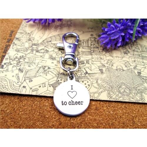 3pcs/lot high quality keychain with 20mm stainless steel circle round "I love to cheer " charms keychain