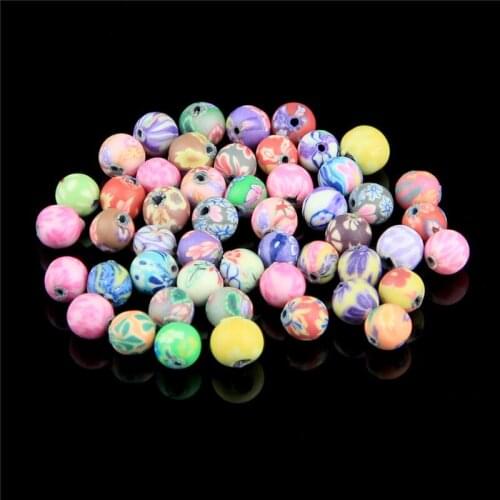 50Pcs Colored Soft Pottery Round Charm Spacer Beads Printing Clay Loose Beads Fit Necklace Bracelet DIY Handmade Jewelry Making