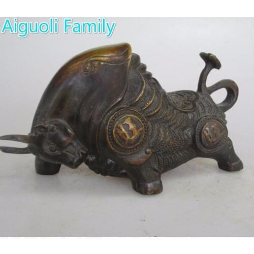 AAA+Rare Chinese Old Copper Carved Money Cow/Bull Statue/Metal Sculpture Craft For Home Decoration Antique Collection