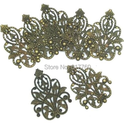 Free shipping-30Pcs Bronze Tone Filigree Wraps Flower Connectors DIY Jewelry Findings 4.8x3.5cm J0030