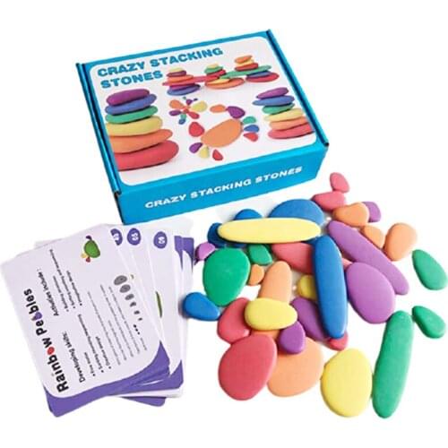 Baby Wooden Toy Rainbow Pebbles Activity Set Sort Stack Stones Early Math Manipulative for Child First Counting Construction Toy