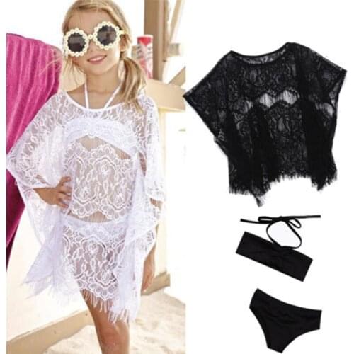 Baby Swimsuit Girls Kids Summer Lace Beachwear Bathing Suit Bikini Sets Cover up Swimwear Beach Dress Girls Clothes 3PCS Set