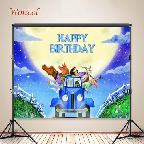 Woncol Good Night Little Blue Truck Photo Backdrops Happy Birthday Photography Backgrounds Cartoon Poster Banners Photo Props