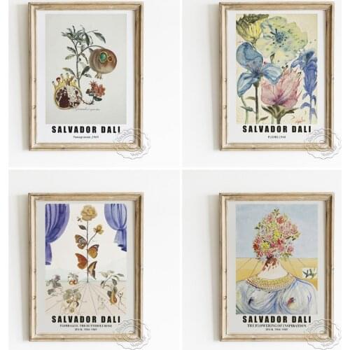 Salvador Dali Surrealism Exhibition Museum Poster, The Butterfly Rose Art Prints, Fleurs Wall Picture, Pomegranate Home Decor