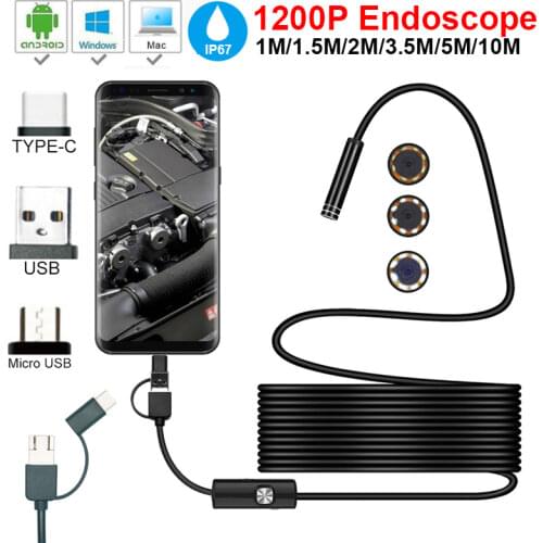8mm 10M Endoscope Camera Flexible IP67 Waterproof Micro USB Inspection Borescope Camera for Android PC Notebook 8LEDs Adjustable