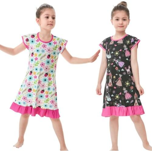 Summer Girls Night Dress Kids Pajamas Spandex Girls Nightgowns Children Sleepwear Girls Clothes 2-10Years Pajamas Dress