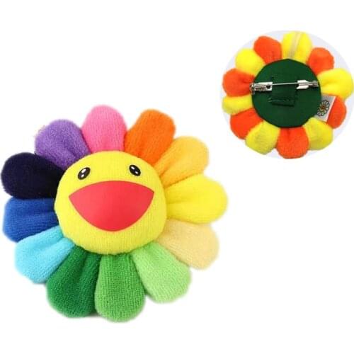 Summer Rainbow Fake Sunflowers Doll Keychain Children Women Brooch Pin Cute Plush Hanging Ornaments Bag Pendant Decoration Toy