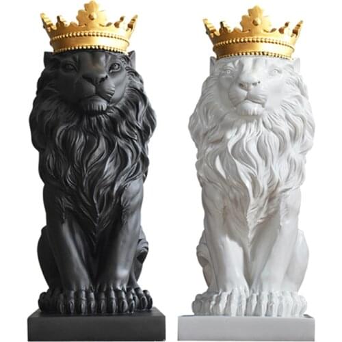 Best Lion Statues For Decoration Crown Lion Statue Gift Resin Figurine Model Animal Abstract Nordic Decoration Home Desk Crafts
