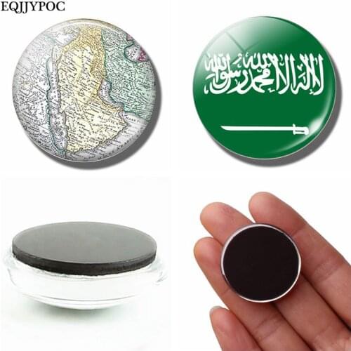 Kingdom of Saudi Arabia National Flag Map 30 MM Fridge Magnet Glass Dome Magnetic Refrigerator Stickers Holder Home Decoration