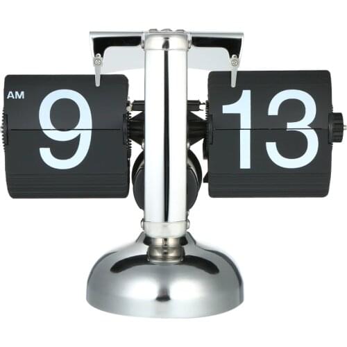 Small Scale Table Clock Retro Flip Over Clock Stainless Steel Flip Internal Gear Operated Quartz Clock Home Decoration