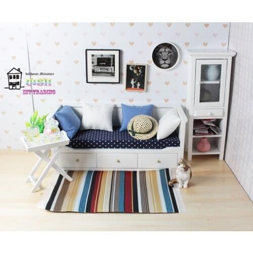 6.69" Dollhouse miniature 1:12 Dolls Accessory White Double sofa Loveseat Modern style living room decoration