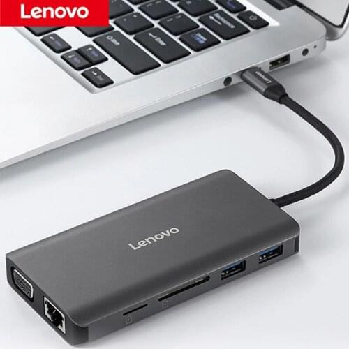 Lenovo 11 ports Type-C USB3.0 Hub multi function Gigabit Ethernet VGA SD TF HD MI 3.5 aud interface Adapter for Laptops