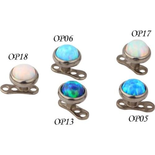 G23 Titanium Internally Threaded Dermal With Gem Opal Stone Top Kit Skinner Diver Head Body Implants Piercing Jewelry