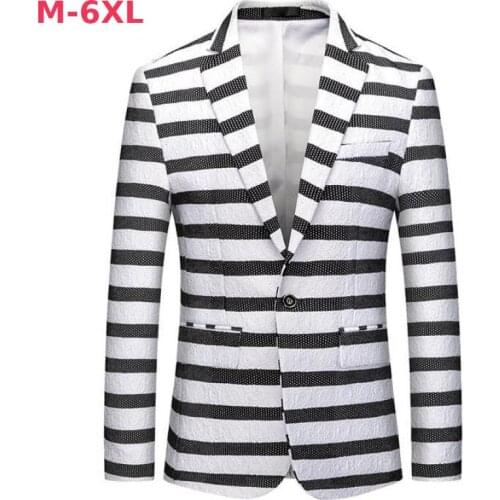 New Man Blazer Luxury White Black Stripe Party Prom Blazers Men Plus Size 6xl Single Breasted Slim Fit Business Male Blazer