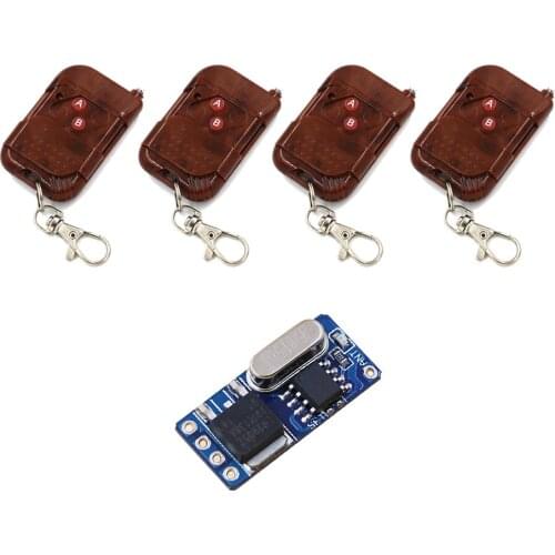 New Design DC3.5V-12V Mini Wireless Remote Control Switch System Receiver +4pcs Peach Transmitter with 2 Buttons for Smart Home