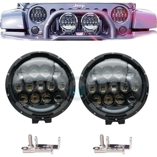 Pair) 7 inch round led work light for Jeep Trucks Offraod 4x4 With Bracket 105W led headlight bumper light for jeep wrangler