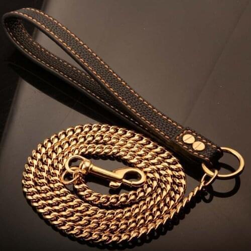 Stainless Steel Dog Leash Handle Slip Lead Collars Outdoor Strong Chain For Big Dogs French Bulldog Pitbull Yorkshire 10A